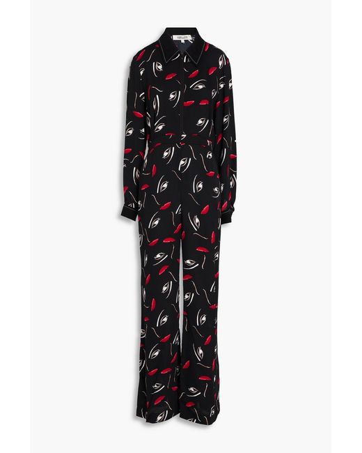 Diane von Furstenberg Black Kyoto Printed Crepe Jumpsuit