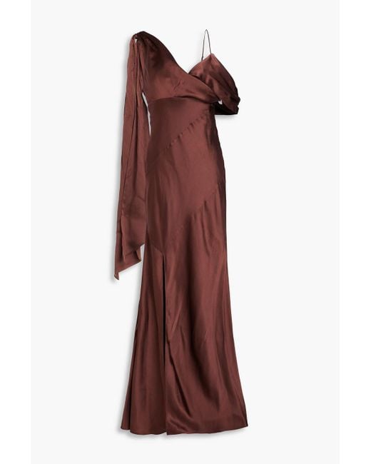 Nicholas Red Asymmetric Draped Silk-blend Satin Maxi Dress