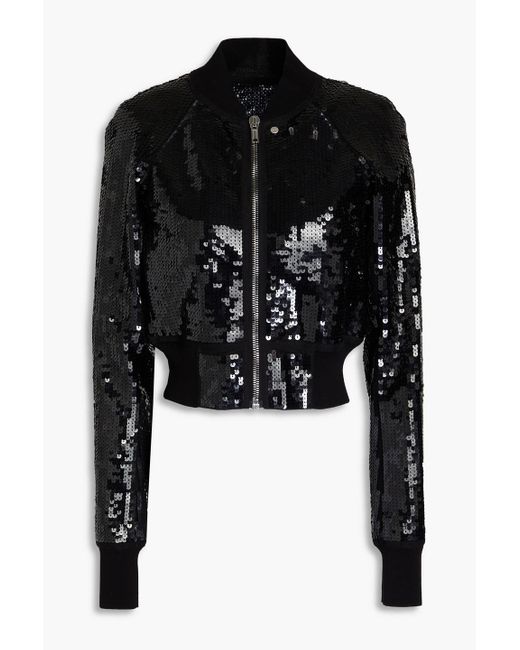 Rick Owens Black Cropped Sequined Tulle Bomber Jacket