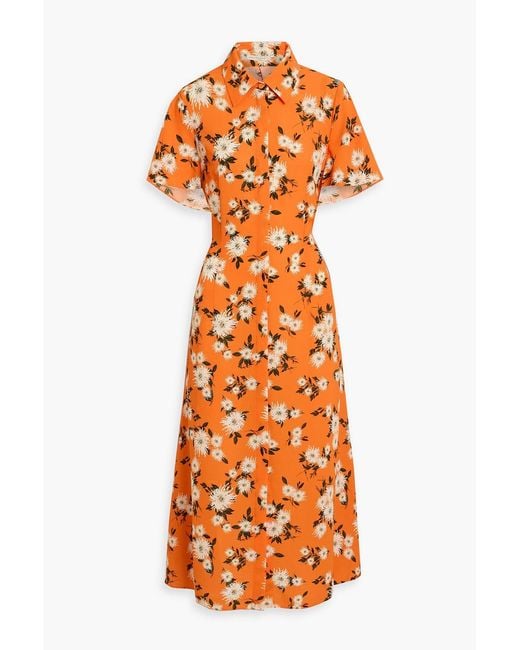 Emilia Wickstead Orange Florencia Cape-effect Floral-print Crepe Midi Dress