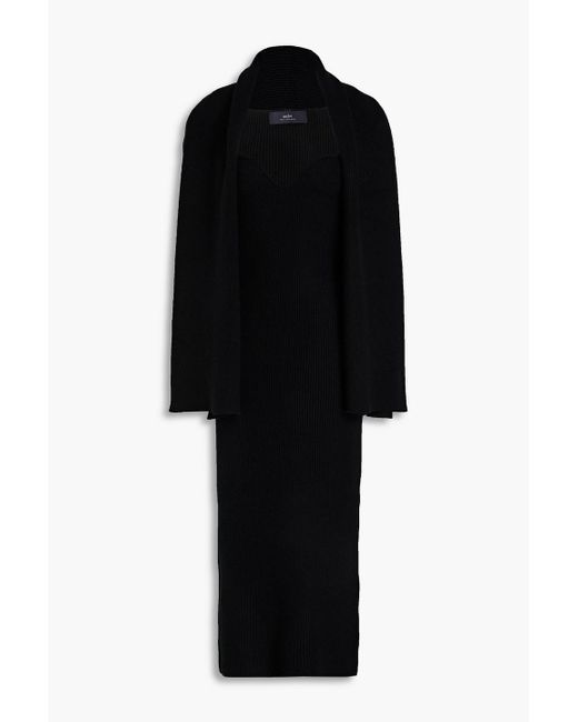 arch4 Black Coco Ribbed Cashmere Midi Dress