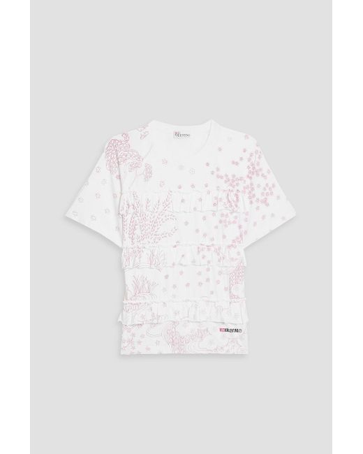 RED Valentino White Ruffled Floral-print Cotton-jersey T-shirt