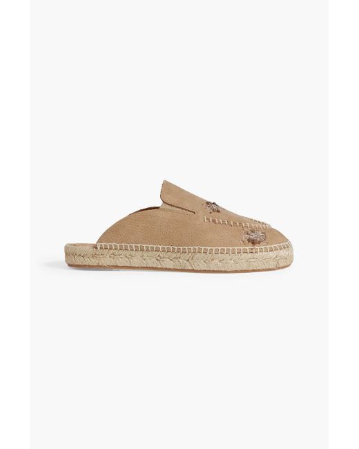 Maison Margiela Natural Embroidered Pebbled-leather Espadrille Mules