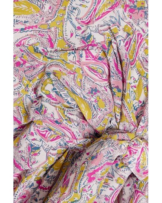 IRO Pink Taro Belted Printed Silk Crepe De Chine Dress