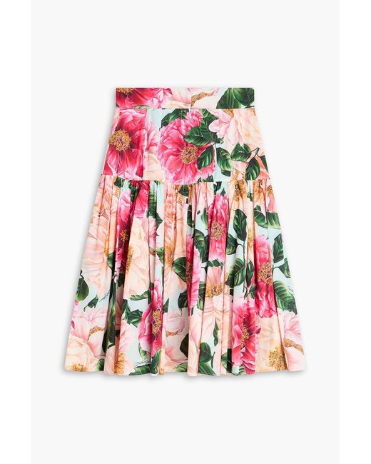 Dolce & Gabbana Red Pleated Floral-print Cotton-poplin Mini Skirt