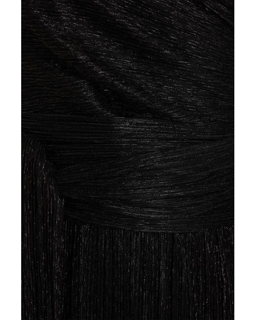 Halston Heritage Black Romee One-shoulder Metallic Crinkled Jersey Wide-leg Jumpsuit