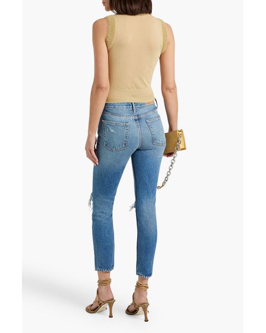 GRLFRND Blue Karolina Distressed High-rise Skinny Jeans