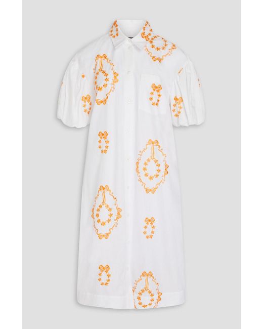 Simone Rocha White Embroidered Cotton-poplin Shirt Dress