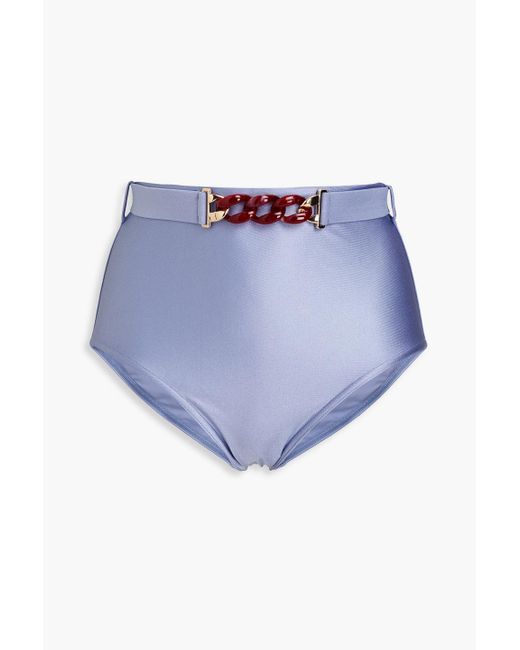 Zimmermann Blue Chain-embellished Belted High-rise Bikini Briefs