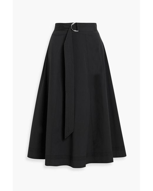 Veronica Beard Black Facia Belted Cotton-Blend Poplin Midi Skirt