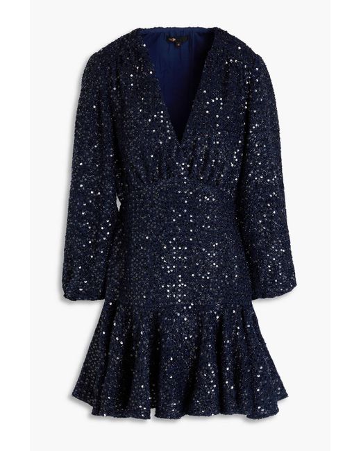 Maje Blue Sequined Metallic Tweed Mini Dress
