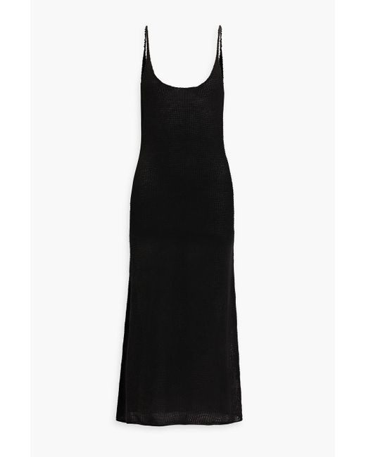Onia Black Open-back Crochet-knit Linen Midi Dress
