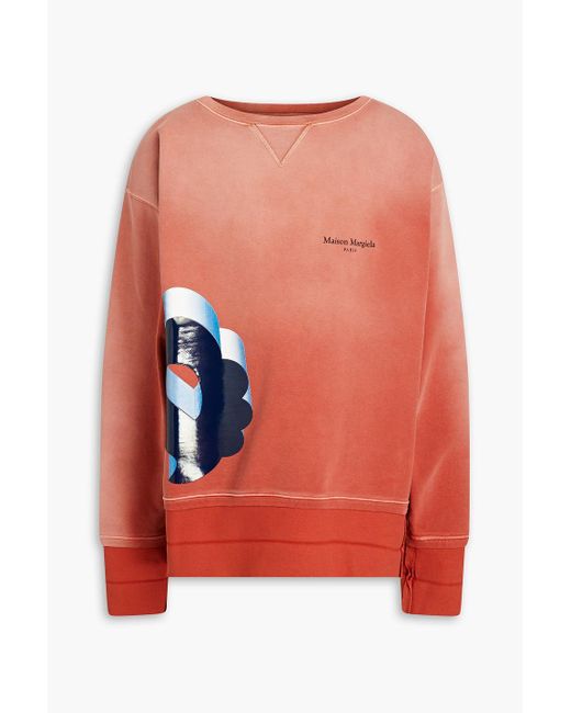 Maison Margiela Pink Printed French Cotton-terry Sweatshirt for men