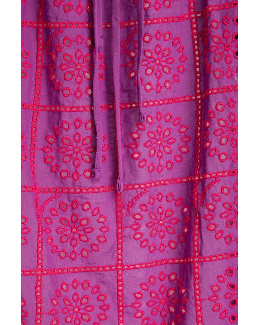 Ganni Pink Minikleid aus baumwolle mit lochstickerei und bindedetail