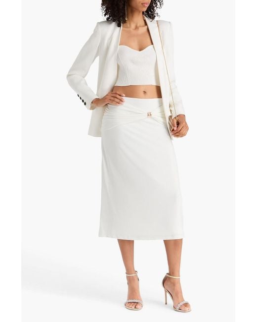 Hervé Léger White Valentina Embellished Draped Stretch-jersey Midi Skirt