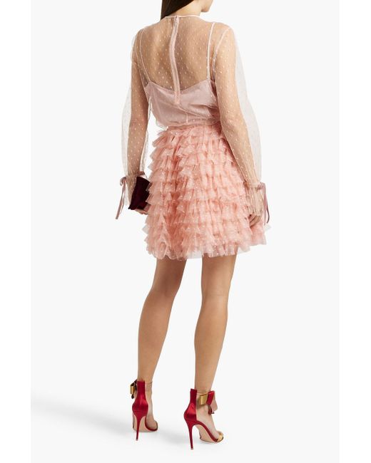 RED Valentino Pink Ruffled Point D'Esprit Mini Skirt
