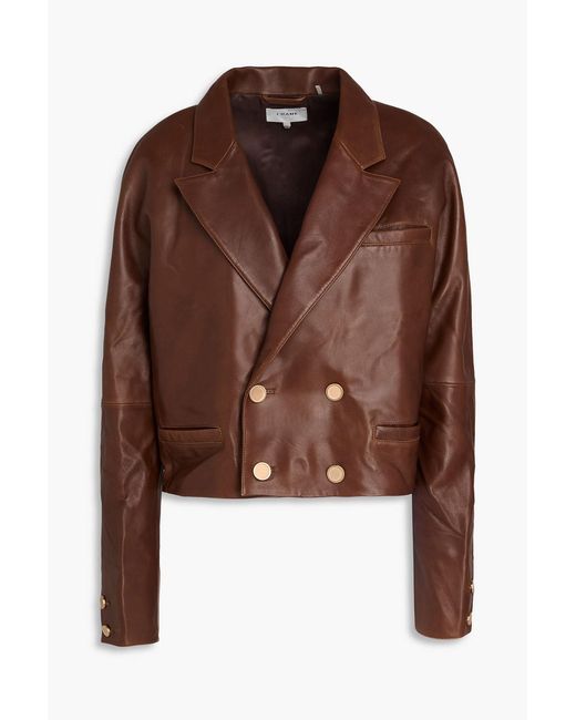 FRAME Brown Double-breasted Leather Blazer