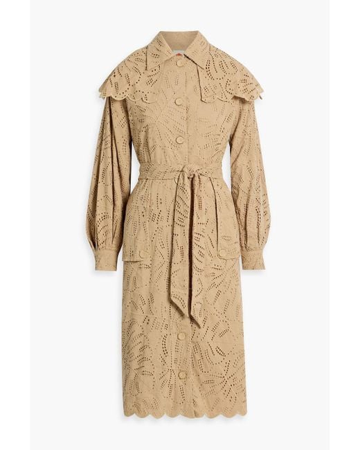 Farm Rio Natural Trenchcoat aus baumwolle mit lochstickerei