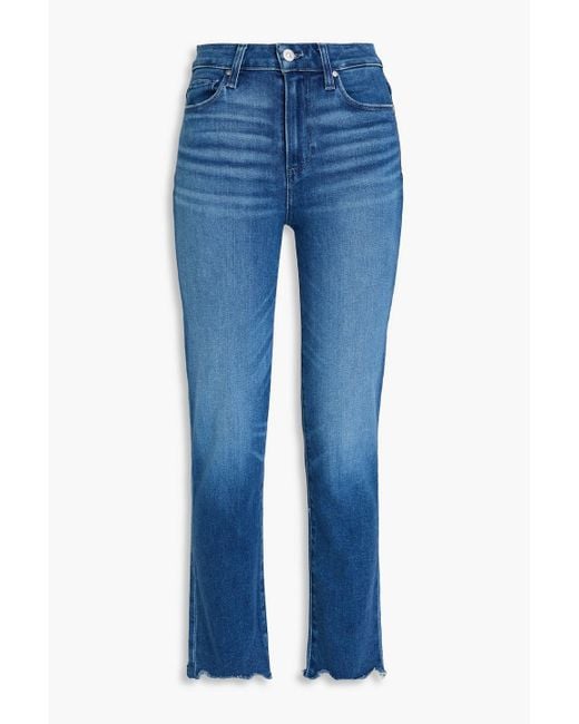 PAIGE Blue Cindy Frayed High-Rise Straight Leg Jeans