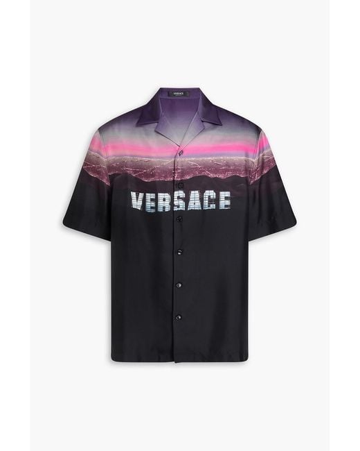 Versace Black Printed Silk-Twill Shirt for men