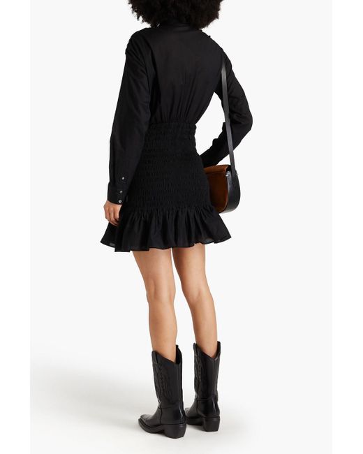 Veronica Beard Black Shirred Cotton Mini Shirt Dress