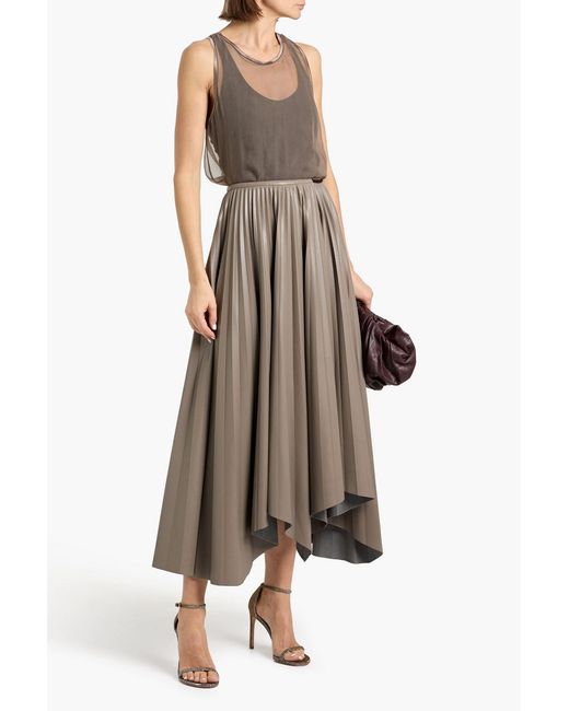 Brunello Cucinelli Brown Bead-embellished Silk-chiffon Top