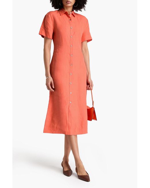 Theory Linen Midi Shirt Dress in Orange | Lyst Theory Linen Midi Shirt Dress in Orange | Lyst