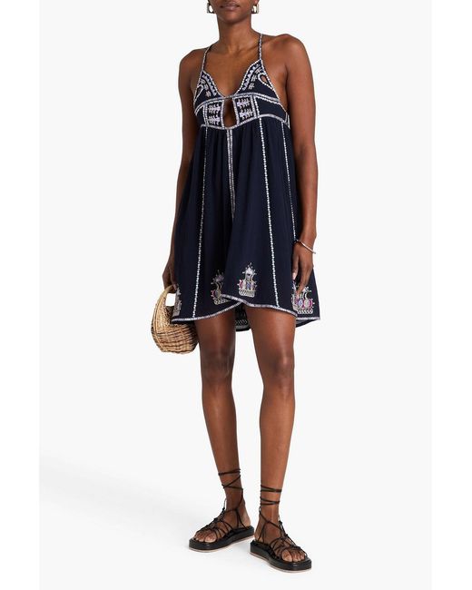 Isabel Marant Blue Bretty Embellished Cutout Cotton-Blend Mini Dress