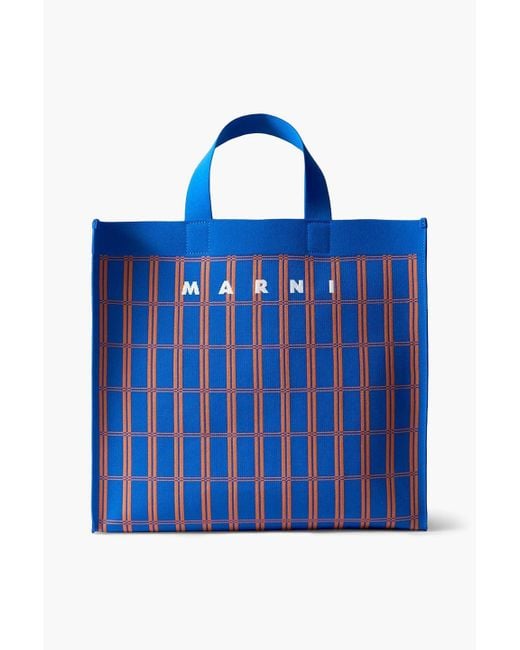 Marni Checked Jacquard-knit Tote in Blue | Lyst UK