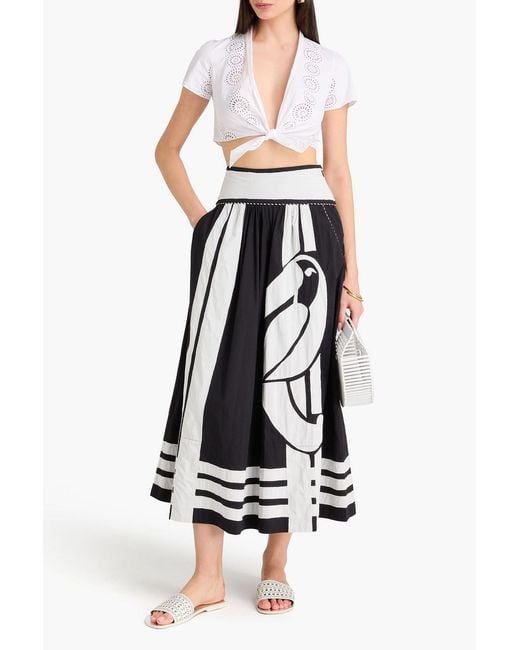 Farm Rio Black Printed Cotton-poplin Midi Skirt
