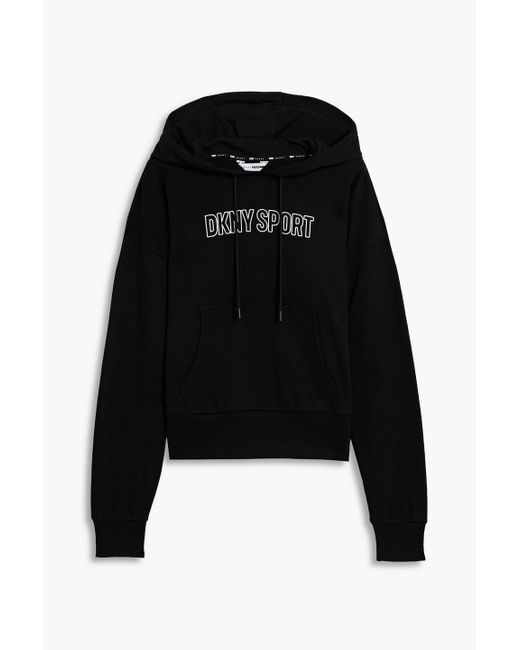 DKNY Black Printed French Cotton-blend Terry Hoodie