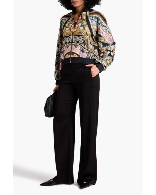 Camilla Black Embellished Printed Silk-twill Bomber Jacket