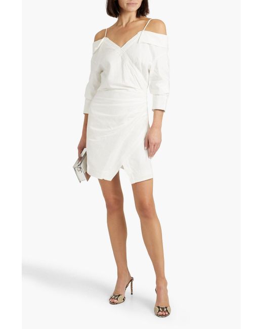 Jonathan Simkhai White Monrow Cold-shoulder Wrap-effect Linen-blend Mini Dress