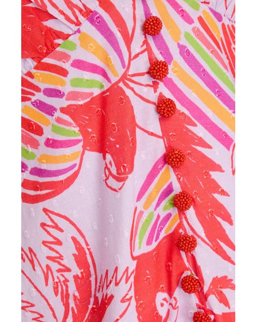 Farm Rio Red Printed Swiss-dot Cotton Midi Dress