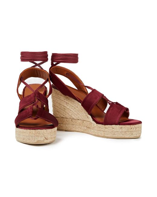 red lace up wedge sandals