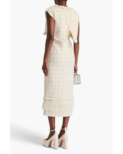 Huishan Zhang Natural Peyton Layered Metallic Tweed Midi Dress