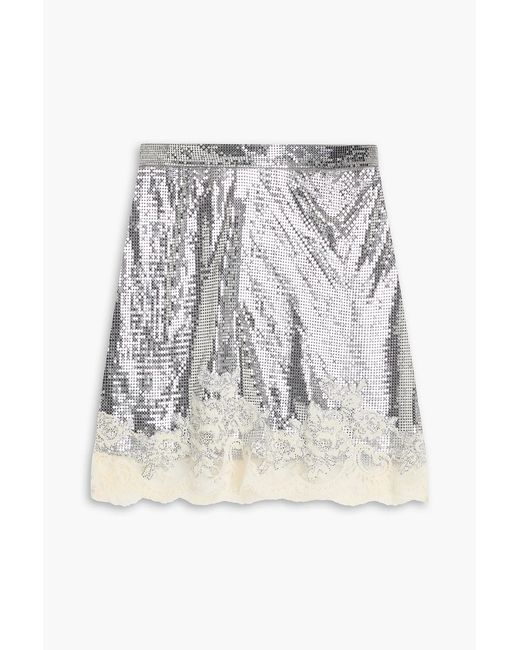 Rabanne Metallic Lace-paneled Chainmail Mini Skirt