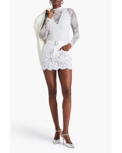 Alessandra Rich White Belted Cotton-blend Corded Lace Mini Skirt
