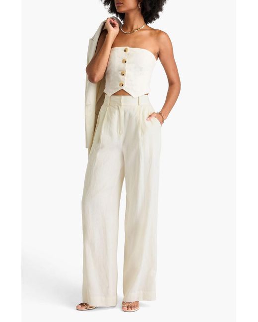 Jonathan Simkhai White Tavar hose mit weitem bein aus leinen mit falten