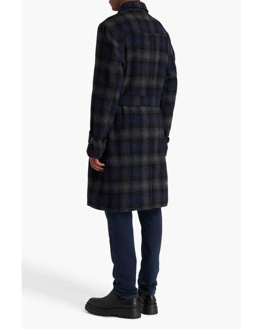 Oliver Spencer Black Belted Checked Wool Coat for men