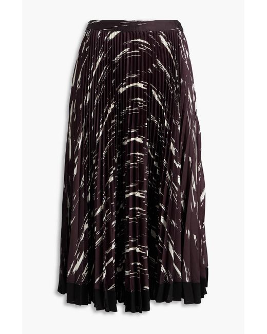 3.1 Phillip Lim Black Pleated Printed Satin-Twill Midi Skirt
