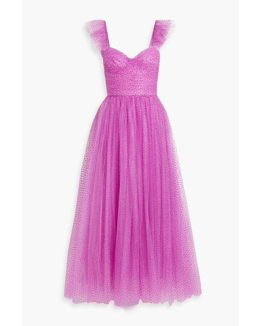 Monique Lhuillier Pink Glittered Tulle Gown