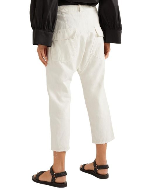 Nili Lotan White Luna Cropped Cotton And Linen-blend Twill Pants