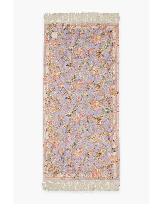 Zimmermann Pink Fringed Floral-print Cotton Beach Towel
