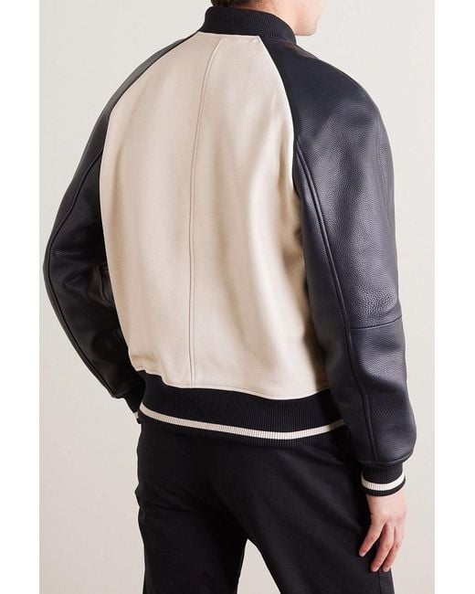 Mr P. Black Leather Varsity Jacket for men