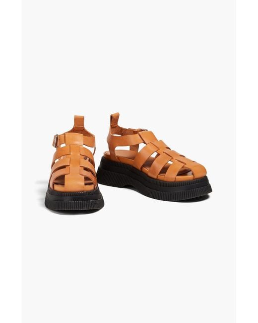 Ganni Brown Leather Platform Sandals