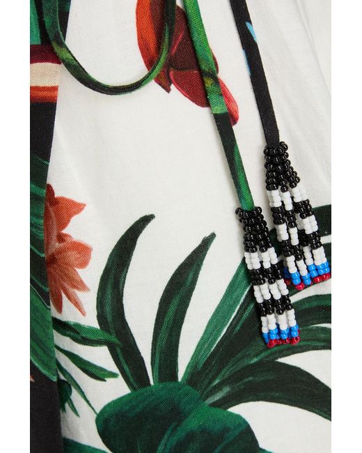 Farm Rio Green Floral-print Linen-blend Midi Wrap Skirt