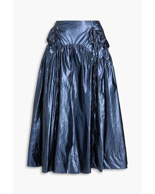 Rejina Pyo Blue Anika Gathered Lamé Midi Skirt