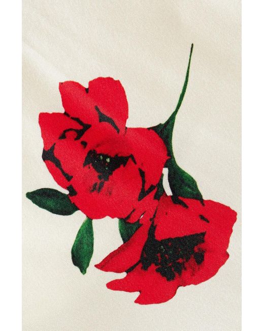 Nicholas Red Aerin Floral-print Satin-crepe Midi Skirt