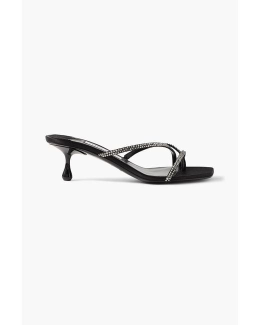 Jimmy Choo Black Etana 50 Crystal-Embellished Satin Mules